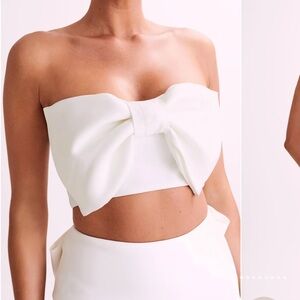 Meshki Ivory Bow Strapless Crop Top